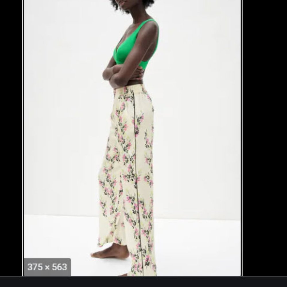 NWT  ZARA PRINTED FLOWY PANTS WITH PIPING
